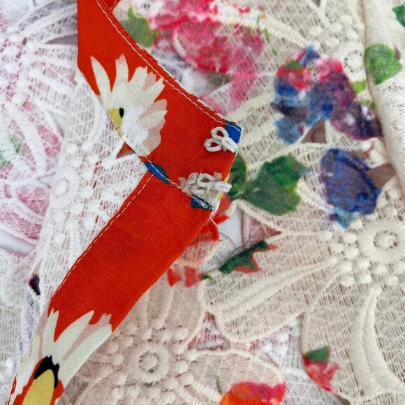 Michael Simon Floral Lace Silk Trim Jacket Size P L Orange Red Sheer Lightweight - Picture 7 of 16